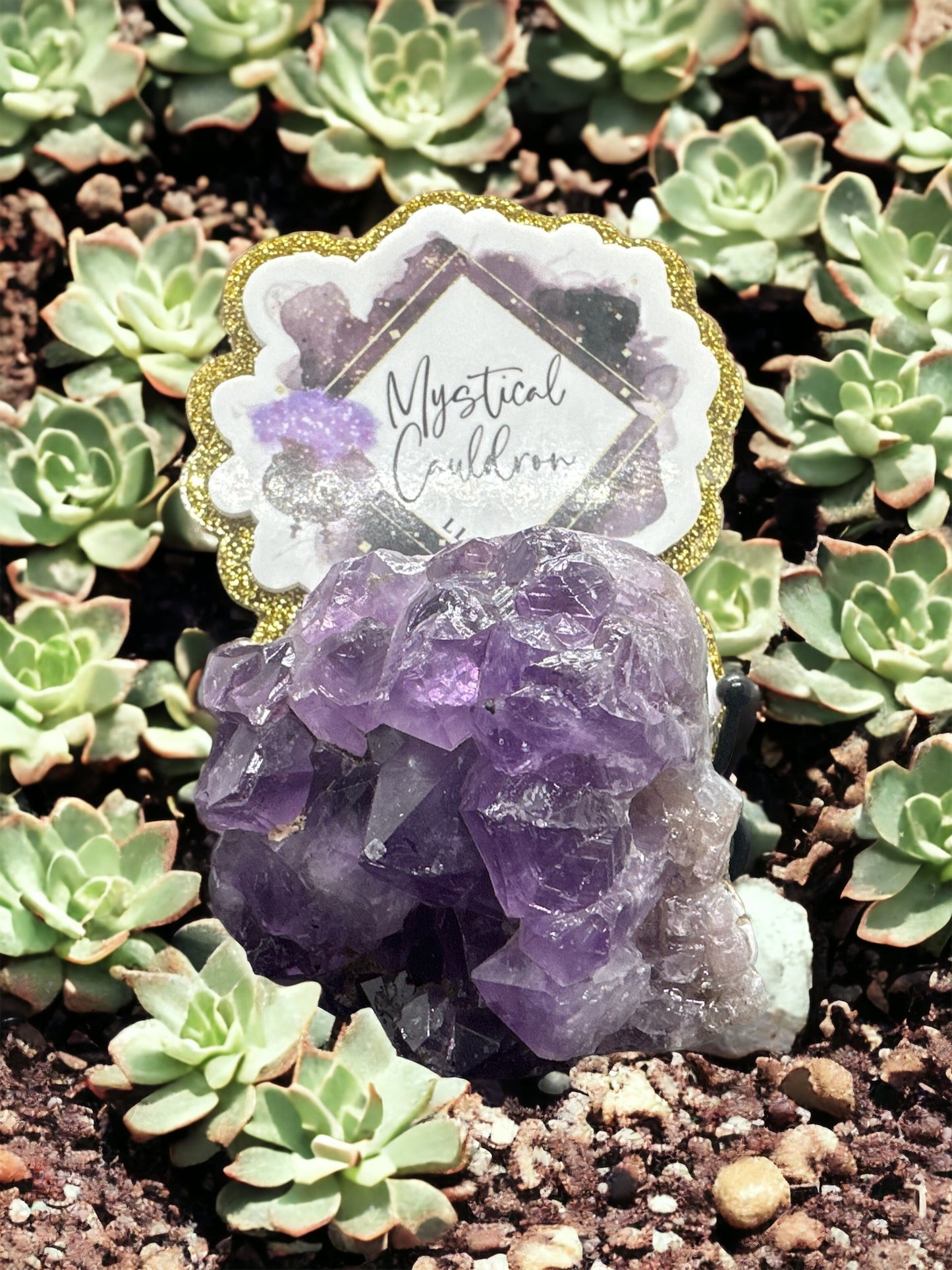 Amethyst cluster skull