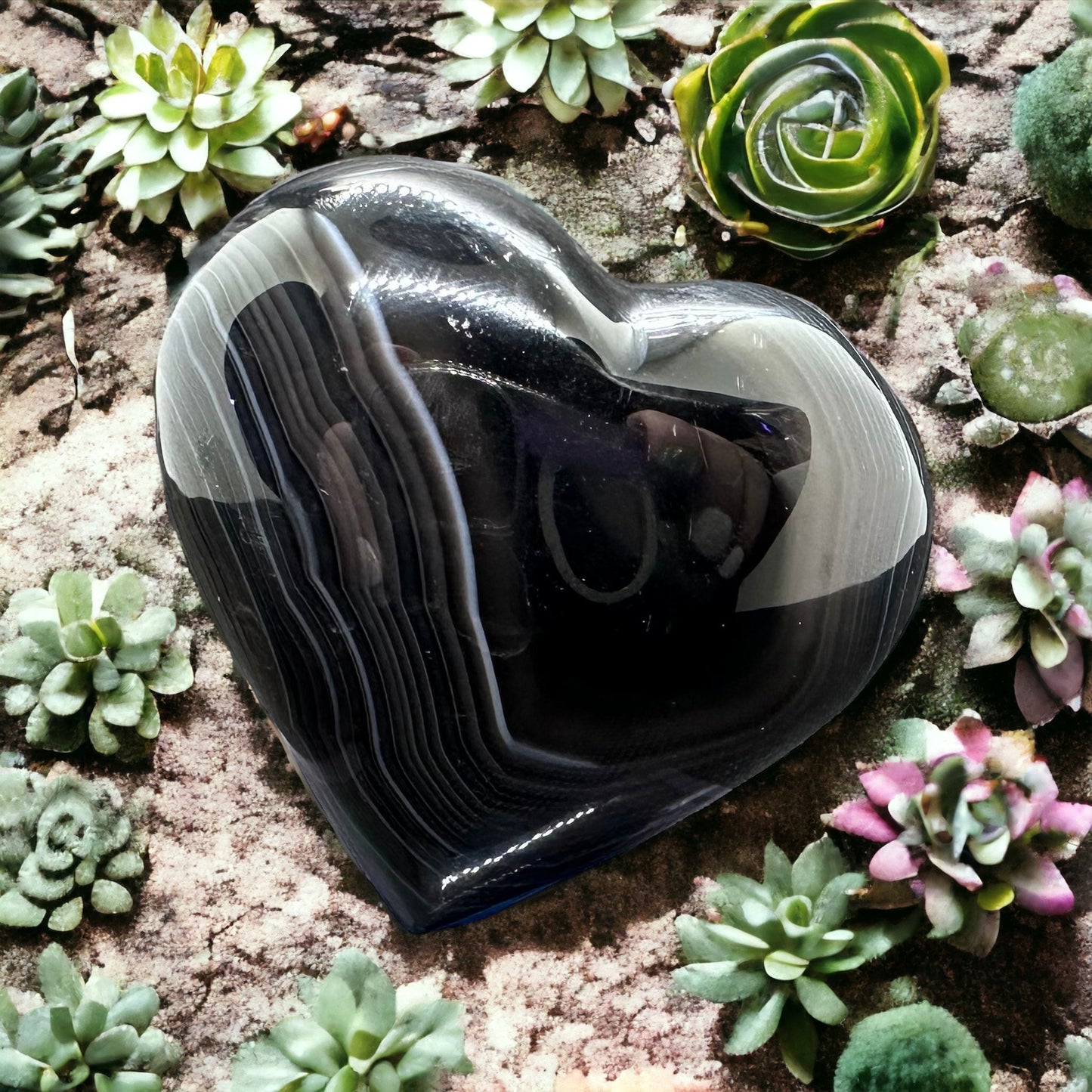 Black Lace Agate Heart