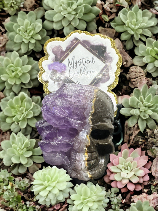 Amethyst cluster skull