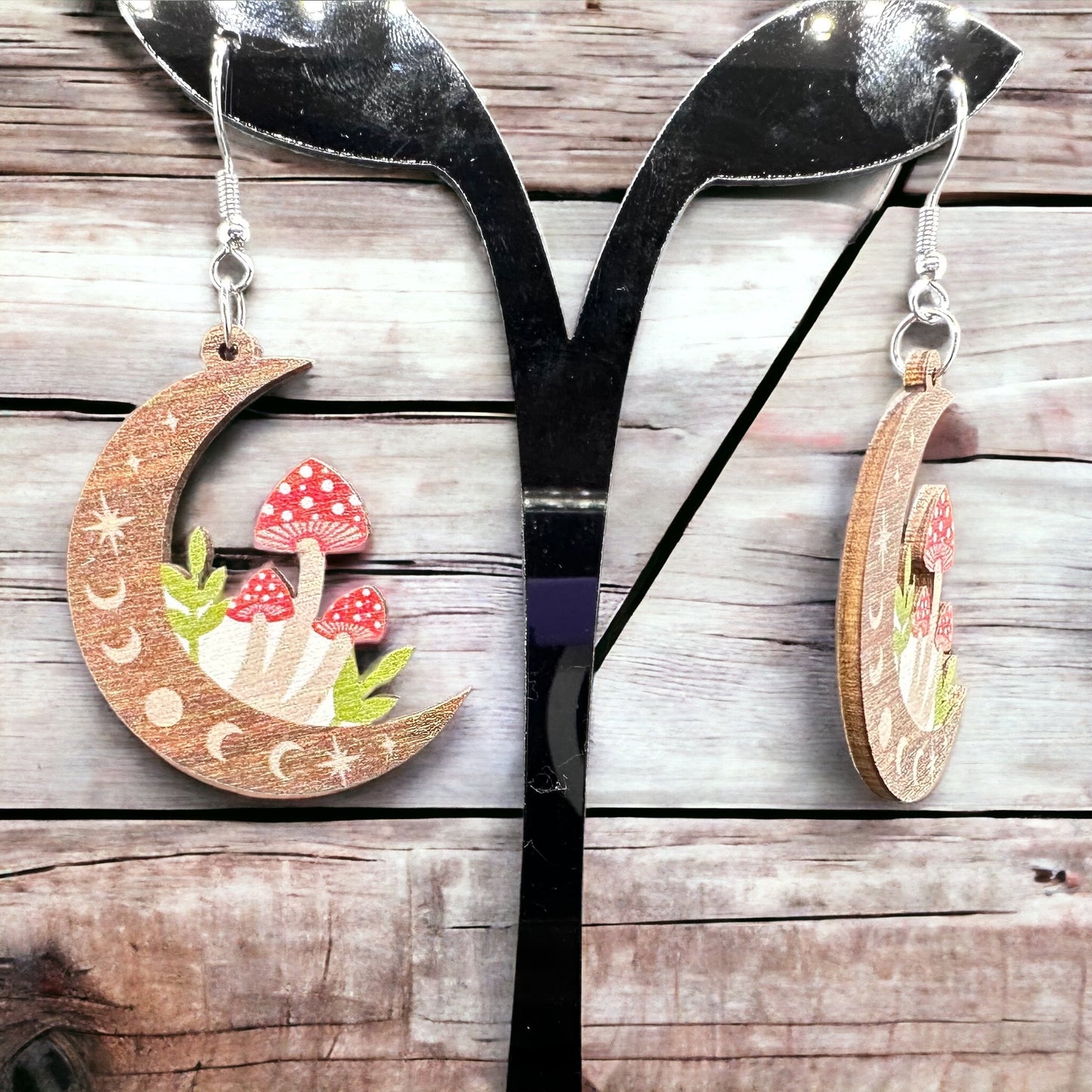 Wood Moon/Mushroom Earrings